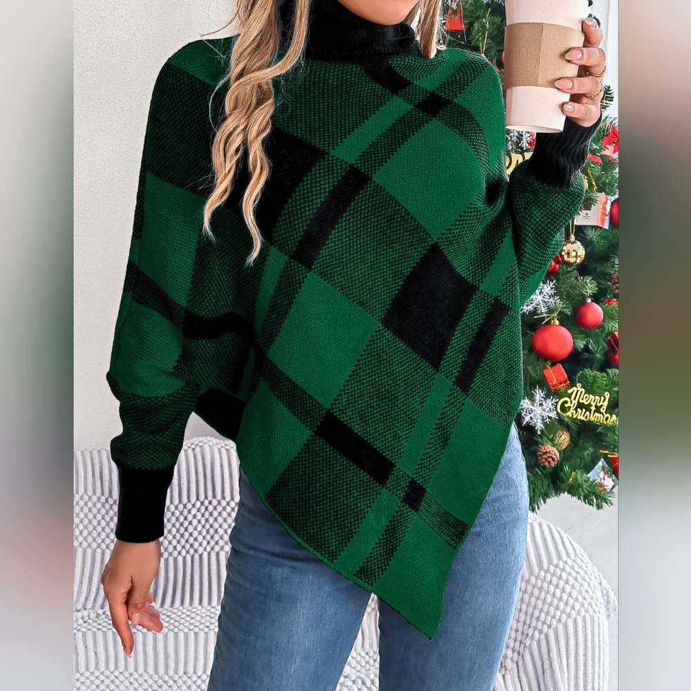 Isabelle Plaid Batwing Sweater - Green - Picture 4 of 7